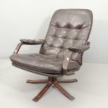 A mid-century bentwood and black leather upholstered armchair.