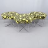 A set of three contemporary designer Noughtone Pollen hexagonal stools by David Fox, upholstered