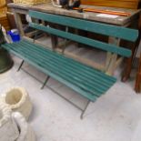 A painted folding garden bench on cast iron base. 158x80x60cm.