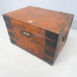 A small stained pine and metal bound locking box, with plaque to interior for Burne, Furniture