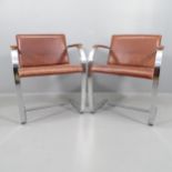 FASEM - A pair of Brno chrome flat bar armchairs By Ludwig Mies Van Der Rohe for Fasem,