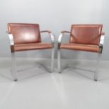 FASEM - A pair of Brno chrome flat bar armchairs By Ludwig Mies Van Der Rohe for Fasem,