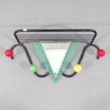 A mid-century Atomic hanging coat rack with mirror back. Length 75cm.