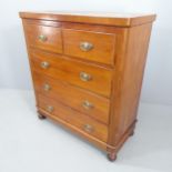 A Victorian satin walnut chest of two short and three long drawers. 108x120x50cm. With key.
