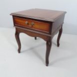 A modern mahogany square-topped lamp table, with single frieze drawer and cabriole legs. 51x57cm.