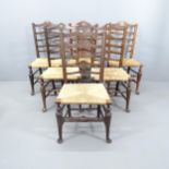 A set of six 19th century ash & elm rush seated ladder-back dining chairs, circa 1820.
