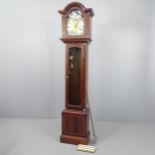 A modern mahogany-cased longcase clock, with 10" brass archtop dial, with subsidiary moonphase dial,