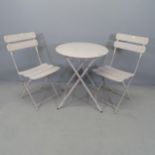 A folding bistro garden table, 60x72cm, and two matching chairs.