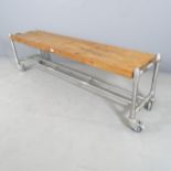 A scaffolding-framed bench / low table. 171x50x41cm.