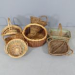 Seven various wicker baskets.