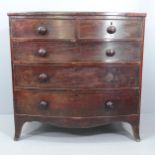 A Georgian mahogany bow-front chest of two short and three long drawers. 109x106x54cm. Drawers