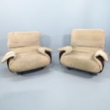 MICHEL DUCAROY FOR LIGNE ROSET - a pair of French mid century lounge chairs, with brown plexiglass