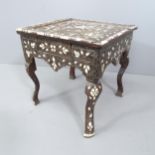 An Anglo-Indian bone and mother-of-pearl inlaid occasional table, with square top and single
