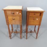 2 similar marble and tile topped pitch pine pot cupboards. Largest 38x84x38cm