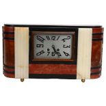 French Art Deco four-colour marble-cased mantel clock, with 8-day striking movement, width 39cm,