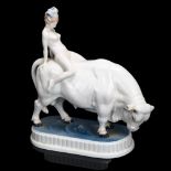 Rosenthal Porcelain Europa and the Bull, circa 1929, height 25cm, length 23cm A firing crack under