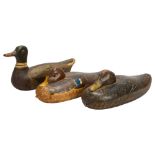 3 Folk Art carved and painted wood decoy ducks, length 30cm, probably late 19th century Duck with