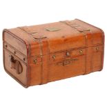 A 19th century novelty carved wood box in the form of a travelling trunk, with relief carved