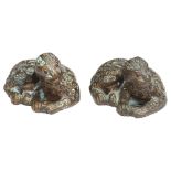 MORRIS SINGER FOUNDRY LONDON - a pair of small patinated bronze sculptures of leopards, length