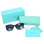 TIFFANY & CO - lady's sunglasses, Havana on Tiffany Blue, leather-cased with outer box and papers As
