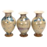 3 crystalline glaze porcelain vases, maker’s mark to base, tallest 18cm Good condition, no chips,