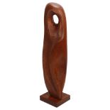 A mid 20th century abstract carved teak sculpture, no makers marks, height 44.5cm Good condition, no