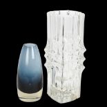 Tamara Aladin for Riihimaki Lasi Oy, Finland, a 1960s blue glass ovoid vase and another heavy walled