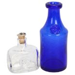 Erik Hoglund for Kosta Boda, a glass vase and stoppered bottle with glass seal, both signed, tallest