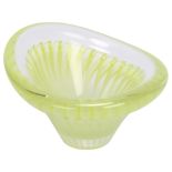 Vicke Lindstrand for Kosta, a yellow Feather pattern bowl, etched makers mark, Nr LH 1148 to base,