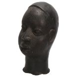 A mid century bronze Nigerian, Benin style bust, height 25cm. Hollow interior, good condition.