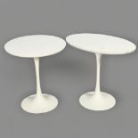 Maurice Burke for Arkana, two 1960s' side tables', with white laminate top and enamelled metal base,