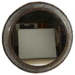 A large vintage hand made steel framed round mirror, diameter 90cm Good condition, distressed look