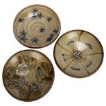 3 Mashiko Japanese studio pottery bowls, ca 1970 with maker’s marks, diameter 19cm Good condition,