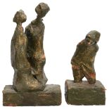 2 mid-century abstract figural sculptures, tallest 25cm Some deterioration of material surface
