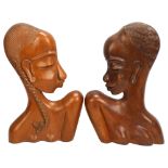 MANNER OF HAGENAUER - 2 Art Deco style carved hardwood sculptural busts, one with Arabic maker's