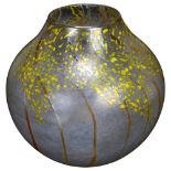 Carin Von Drehle, a globular studio glass vase, Mimosa pattern with iridescent vertical stripes