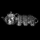 Jenaer Glas, Germany, a clear glass infusion teapot and 6 cups, teapot marked to base, length