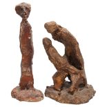 2 mid-century abstract figual sculptures, tallest 25cm Some deterioration of material surface wear