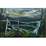 Mid-20th century abstract landscape, oil on board, unsigned, 39cm x 60cm, framed Good condition
