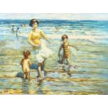 Contemporary beach scene, oil on canvas, 45cm x 60cm, framed Good condition