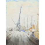 Mychal Barret, docklands scene, watercolour, signed, 38cm x 28cm, framed Light foxing