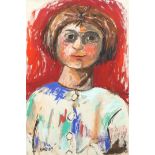 Manner of Joan Eardley, portrait of a girl, bears signature, 50cm x 34cm, framed Good condition