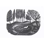 Eric Ravilious, swimmer, miniature wood engraving, image 3.5cm x 4.5cm, framed Good condition,