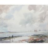 Aline Gowen (1907 - 1999), barge race off East Mersea, watercolour, signed with SWA Exhibition label