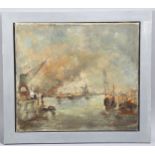 Hetty Kluytmans, harbour scene, oil on canvas, signed, 45cm x 50cm, framed Good condition