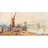 Attributed to Edward Masters, Thames barges scene, watercolour, unsigned, 16cm x 31cm, framed