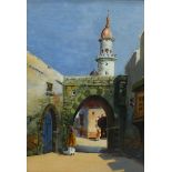 Early 20th century oil on panel, North African street scene, unsigned, 24cm x 16cm, framed Good