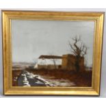Peter Newcombe, melting snow, oil on canvas, signed and dated 1977, 63cm x 76cm, framed Good