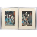 A pair Japanese colour woodblock prints, Samurai Warriors, signed with chop, 33cm x 24cm, framed