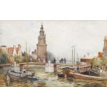 Early 20th century watercolour, Dutch river scene, indistinctly signed, 33cm x 51cm, framed Good